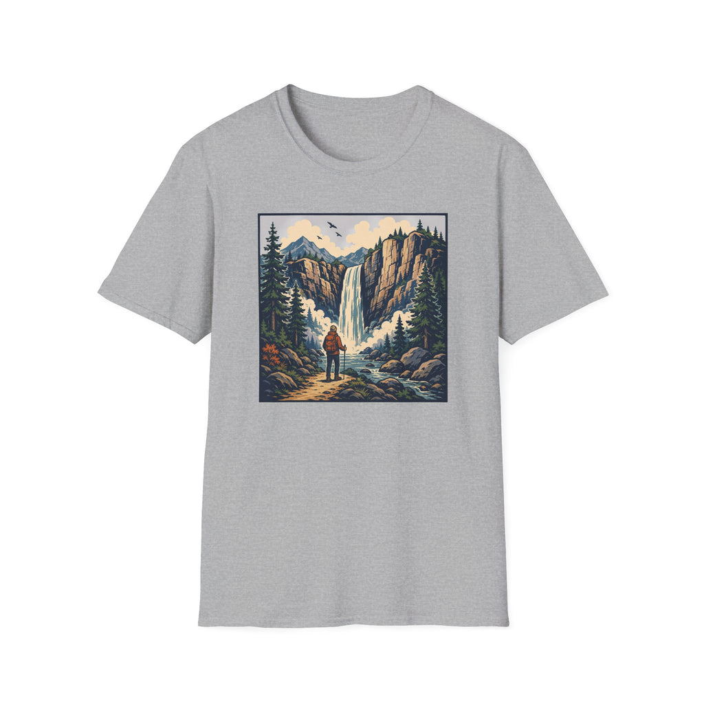 Hiker Next to Waterfall T‑Shirt