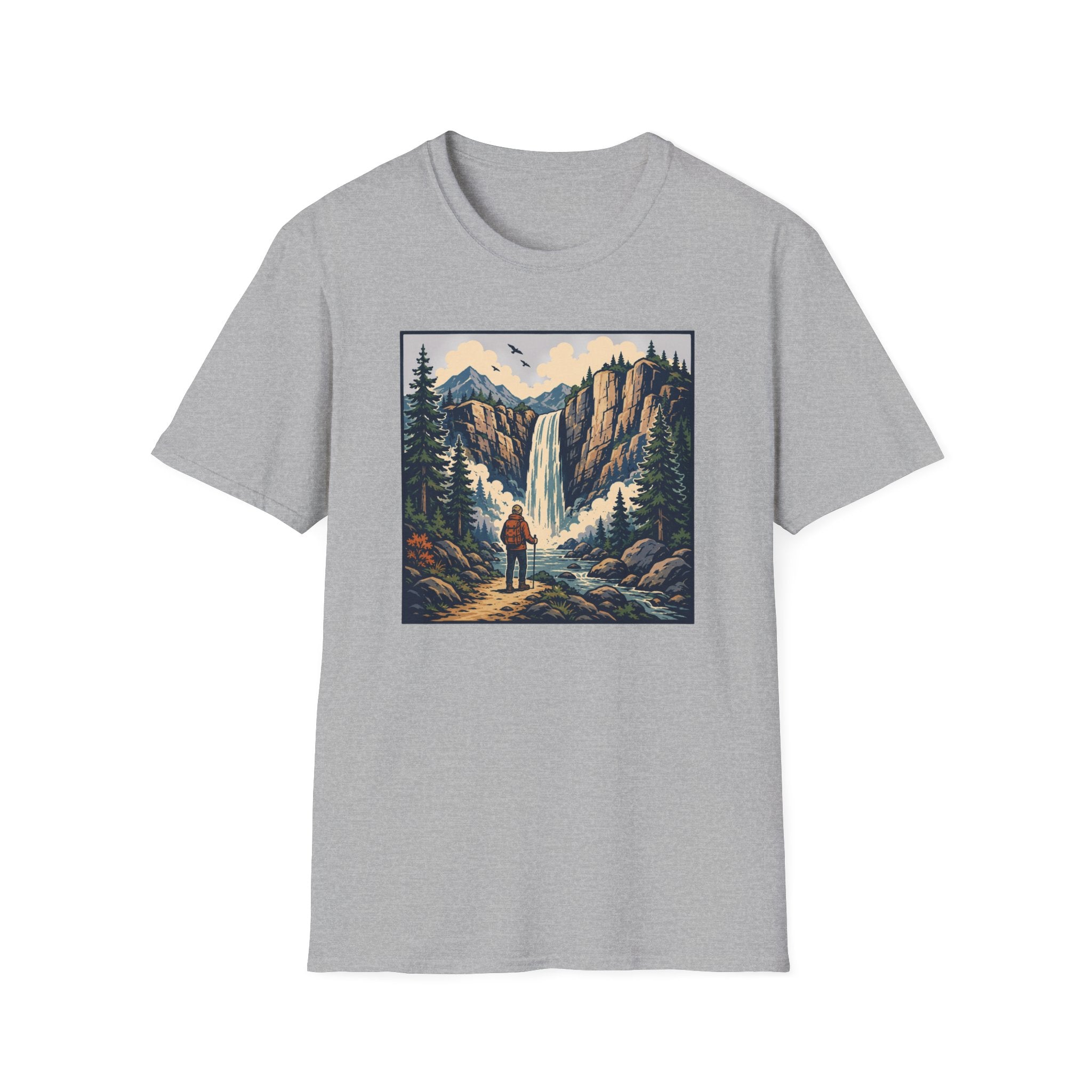 Hiker Next to Waterfall T‑Shirt