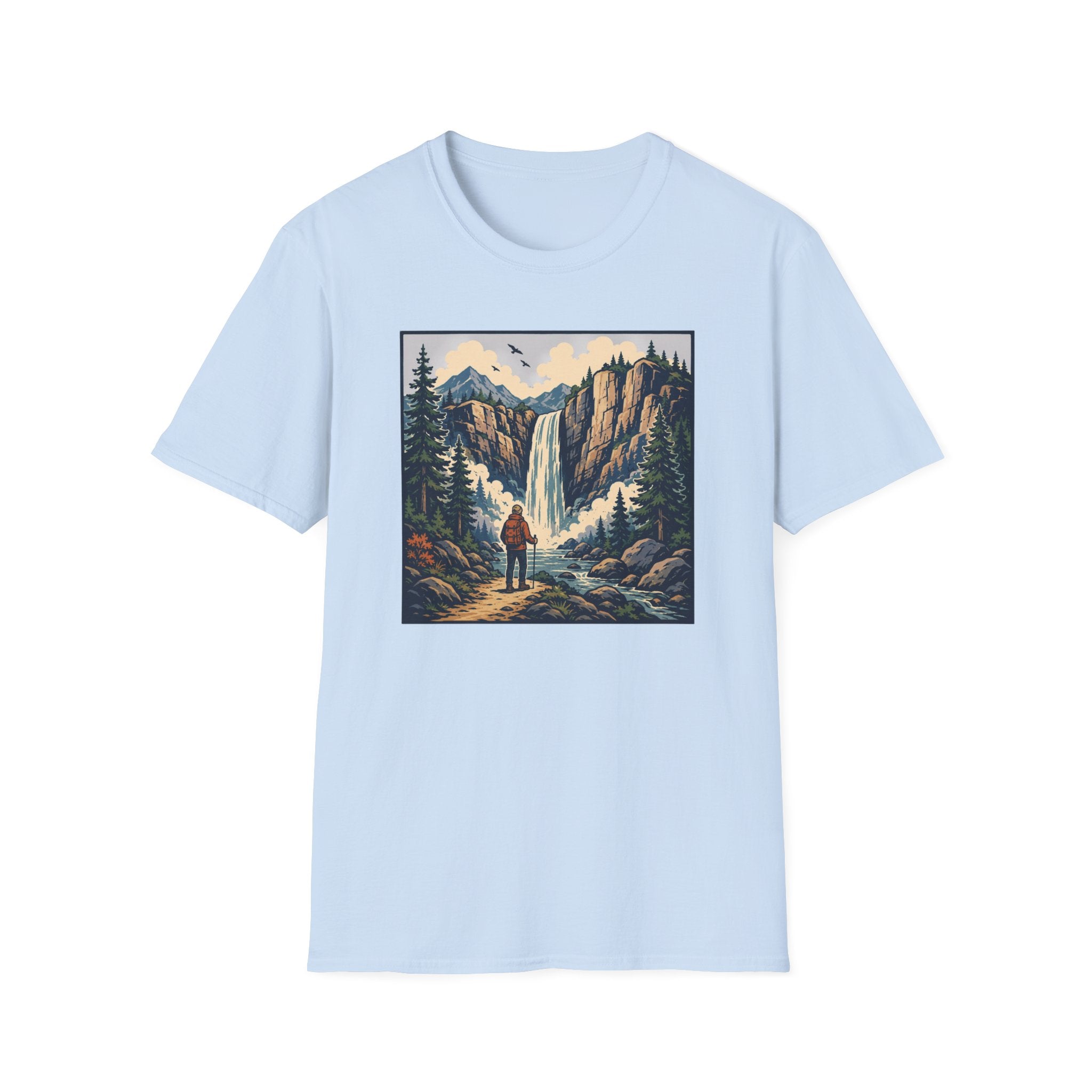 Hiker Next to Waterfall T‑Shirt