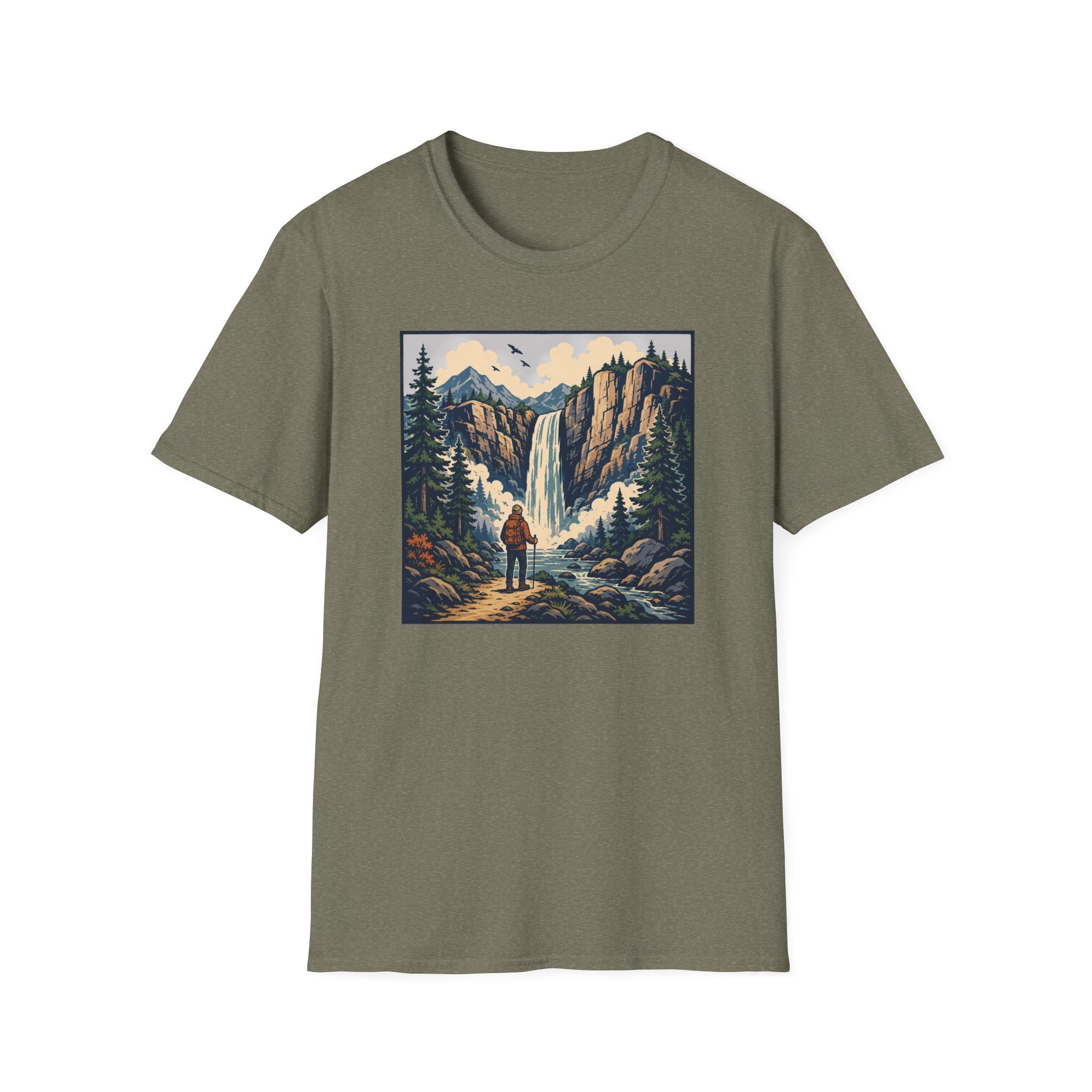 Hiker Next to Waterfall T‑Shirt