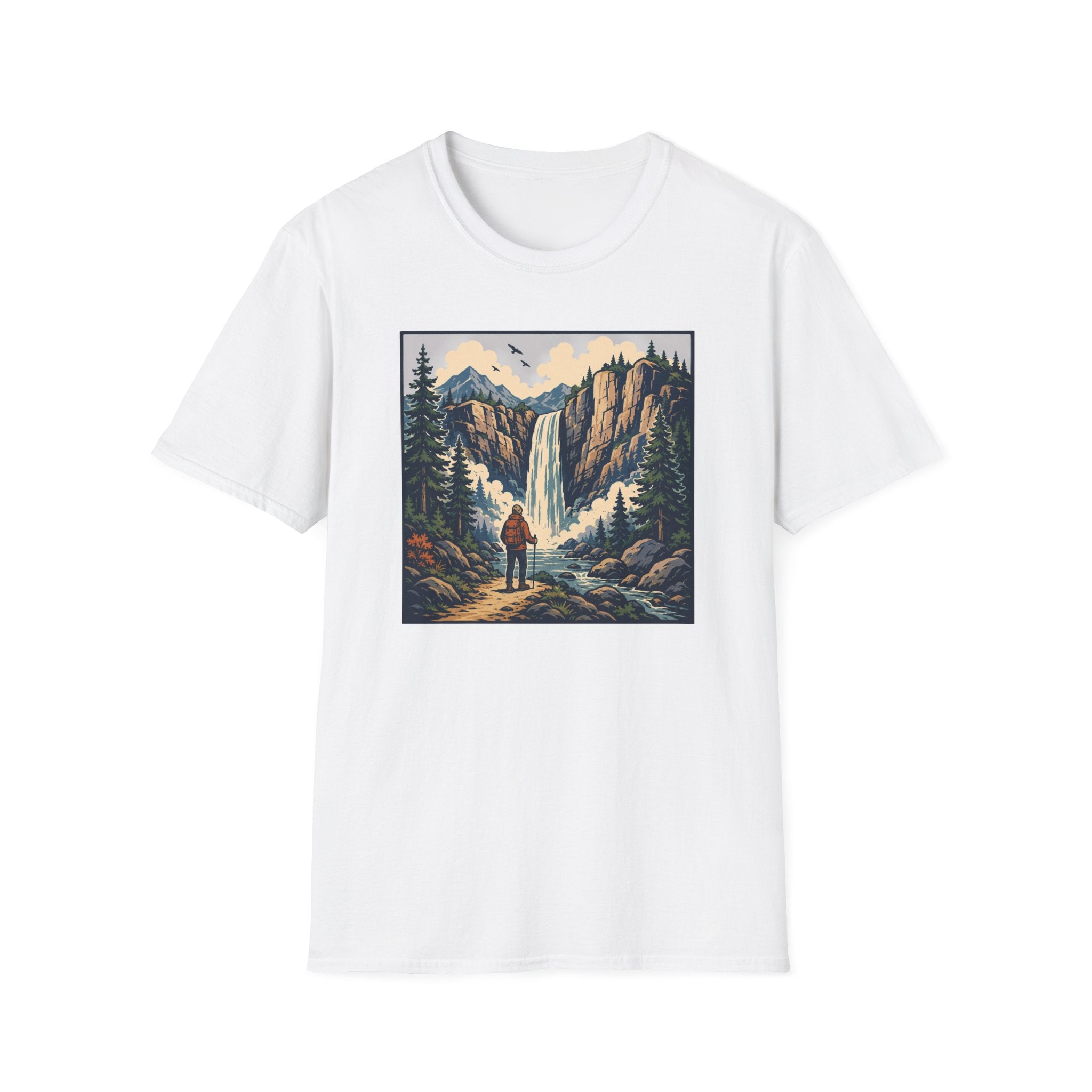 Hiker Next to Waterfall T‑Shirt