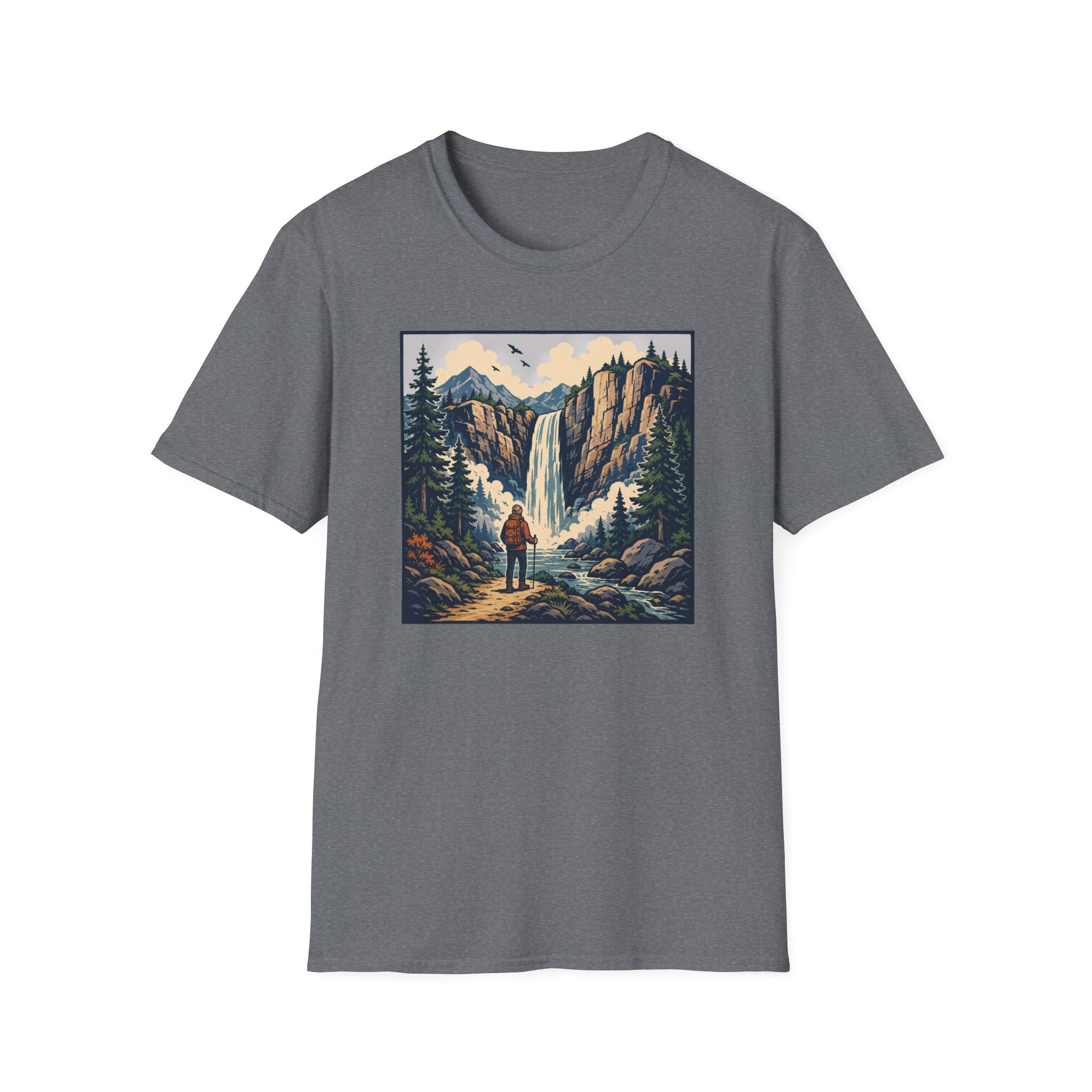 Hiker Next to Waterfall T‑Shirt