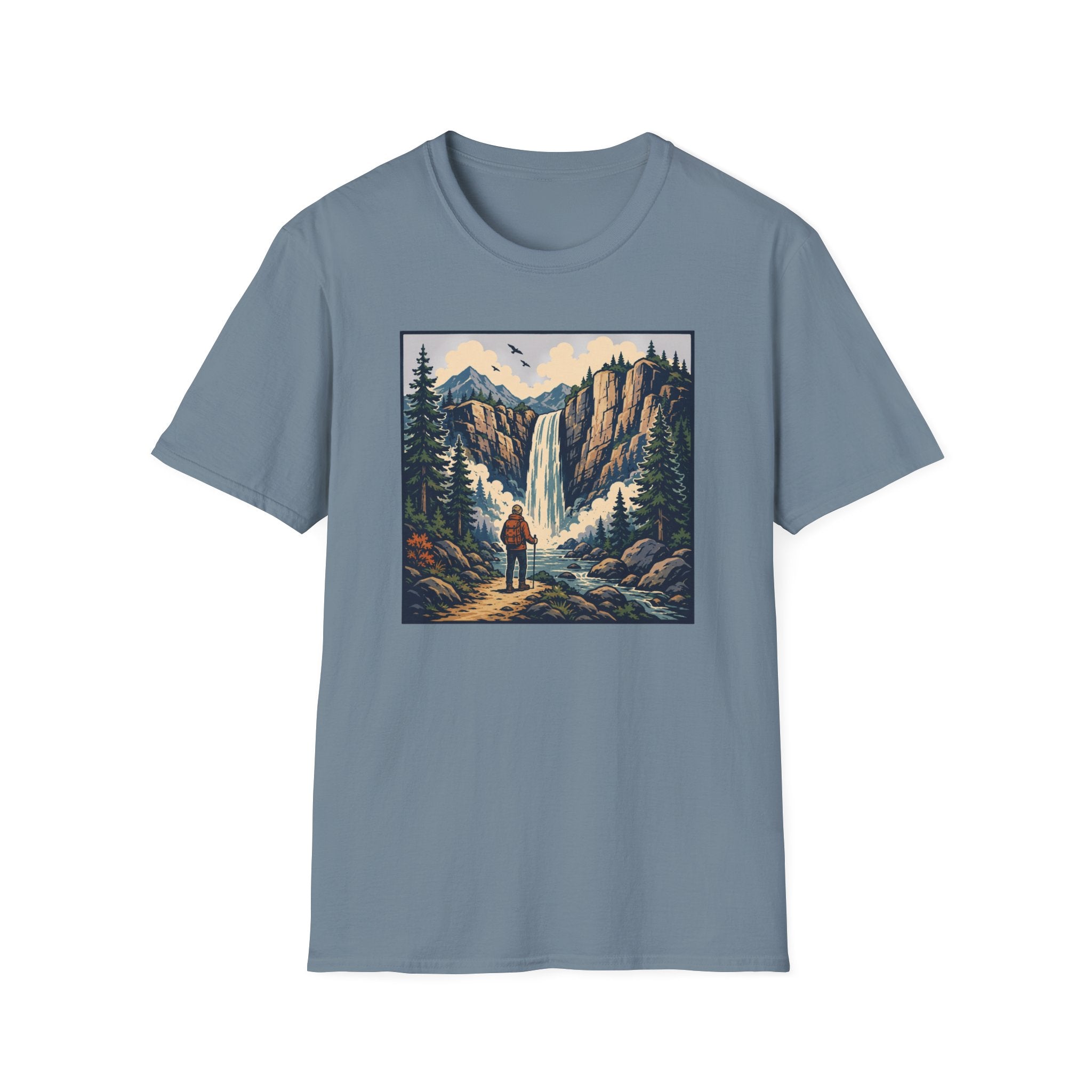 Hiker Next to Waterfall T‑Shirt