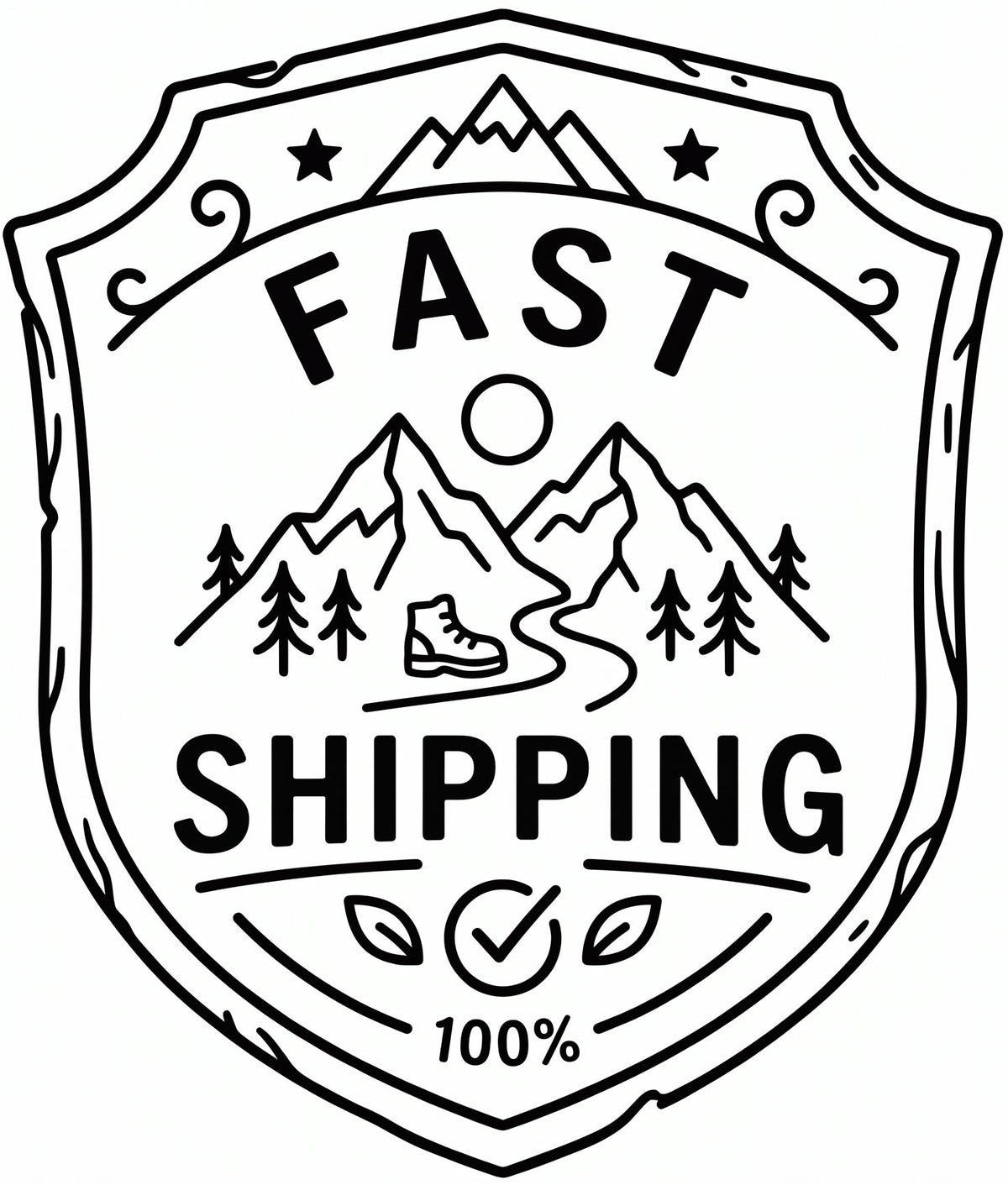 fast shipping badge with mountains and 100%