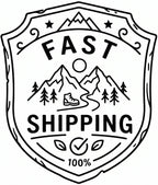 fast shipping badge with mountains and 100%
