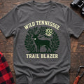 Graphite heather t-shirt with deer among leaves and mountains graphic reading Wild Tennessee Trail Blazer