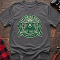 Graphite heather t-shirt with circular badge of a bear in a ranger hat reading Gatlinburg Hiking Bear League Protect the Trails