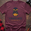 Heather maroon hiking t-shirt with stacked owl graphic and the text “I Hike Late The Owls Get It”