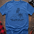 Heather royal t-shirt with owl on a mountain peak next to a 404 sign and the text Error Signal Not Found Routing to the Wild