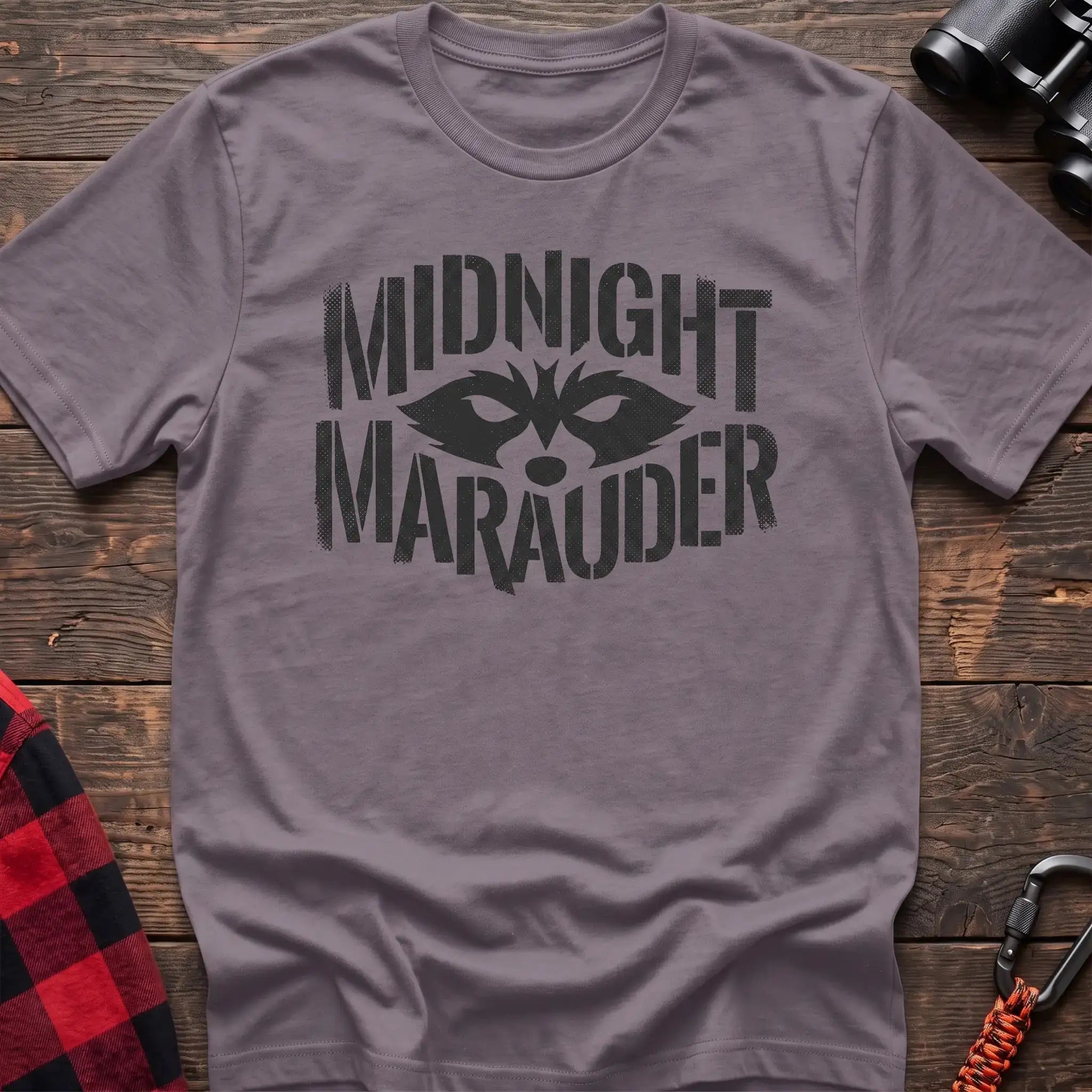 Paragon t-shirt with dark raccoon face graphic and the text Midnight Marauder