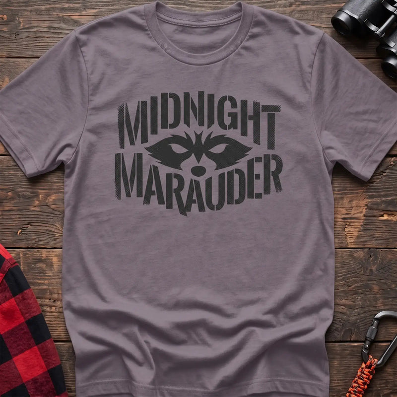 Paragon t-shirt with dark raccoon face graphic and the text Midnight Marauder