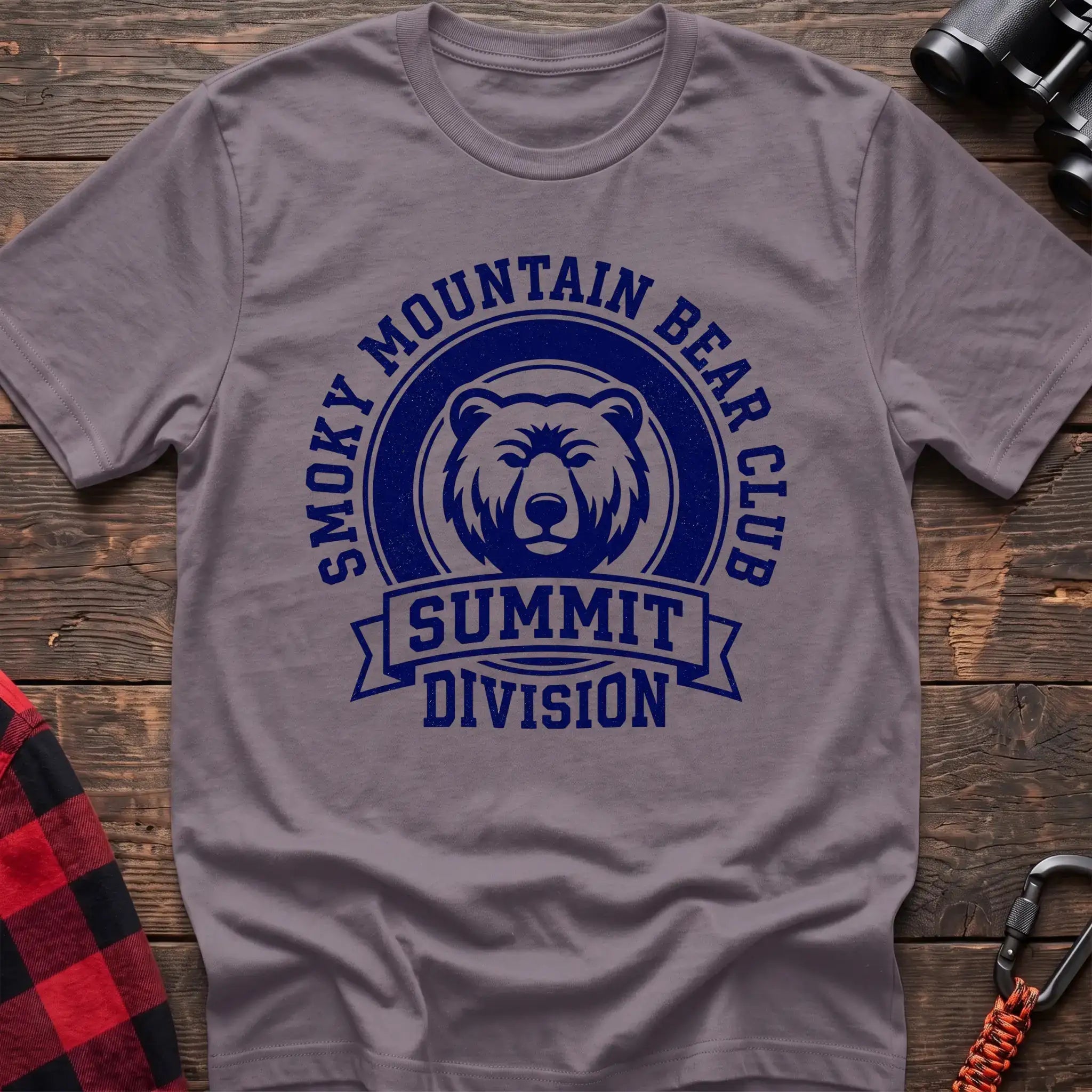 Paragon t-shirt with circular badge graphic of a bear face reading Smoky Mountain Bear Club Summit Division