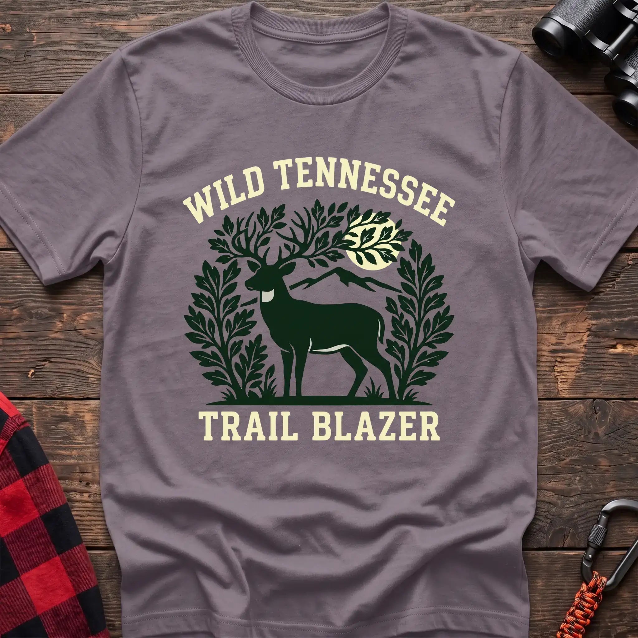 Paragon t-shirt with deer among leaves and mountains graphic reading Wild Tennessee Trail Blazer
